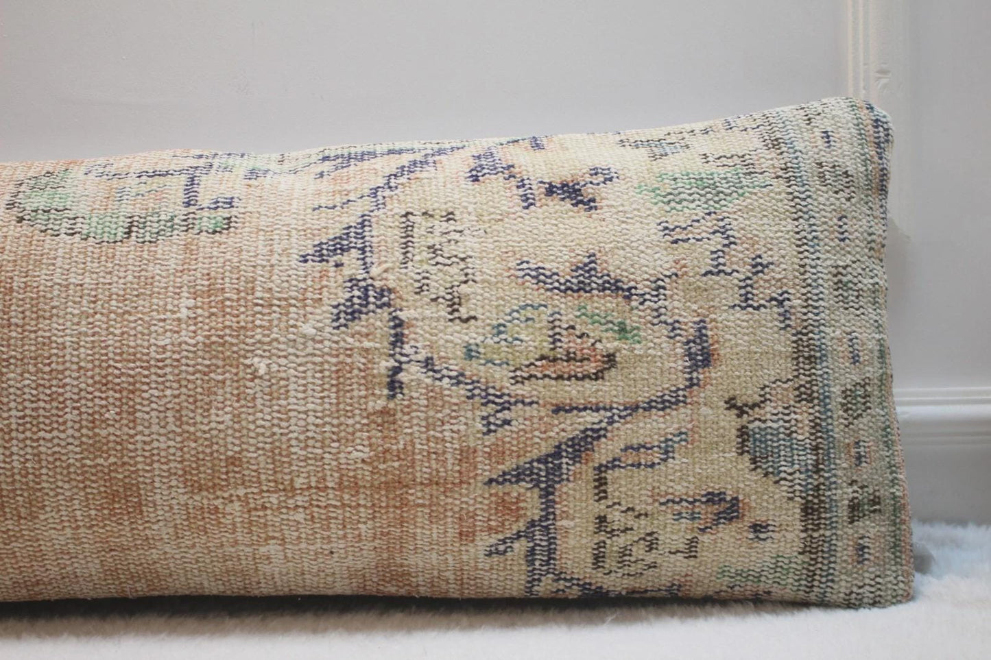 Handwoven Turkish Kilim Lumbar Pillow: Beige Boho Home Decor
