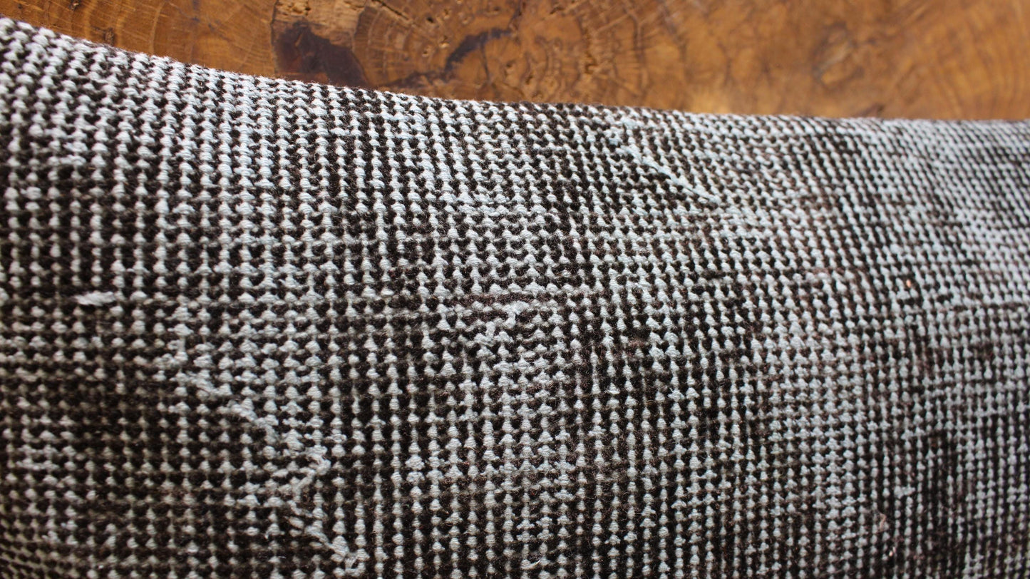Vintage Kilim Pillow Cover: Black & Pale Blue Woven Wool Lumbar