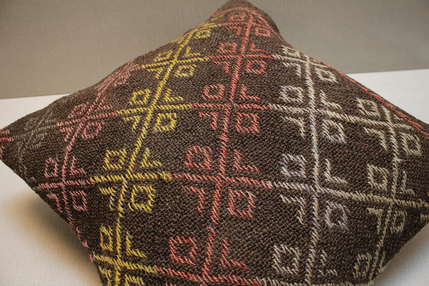 Handmade Kilim Pillow Cover: Upcycled Woven Rug, Earthy Geometric