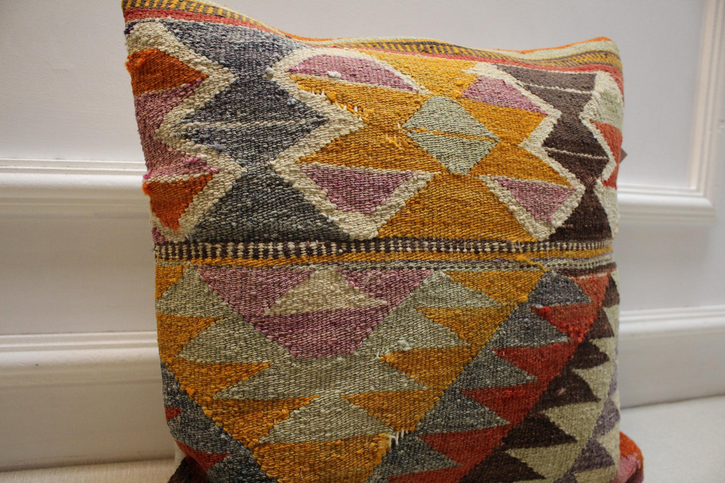 Handmade Kilim Pillow Cover: Upcycled Woven Rug, Boho Home Decor