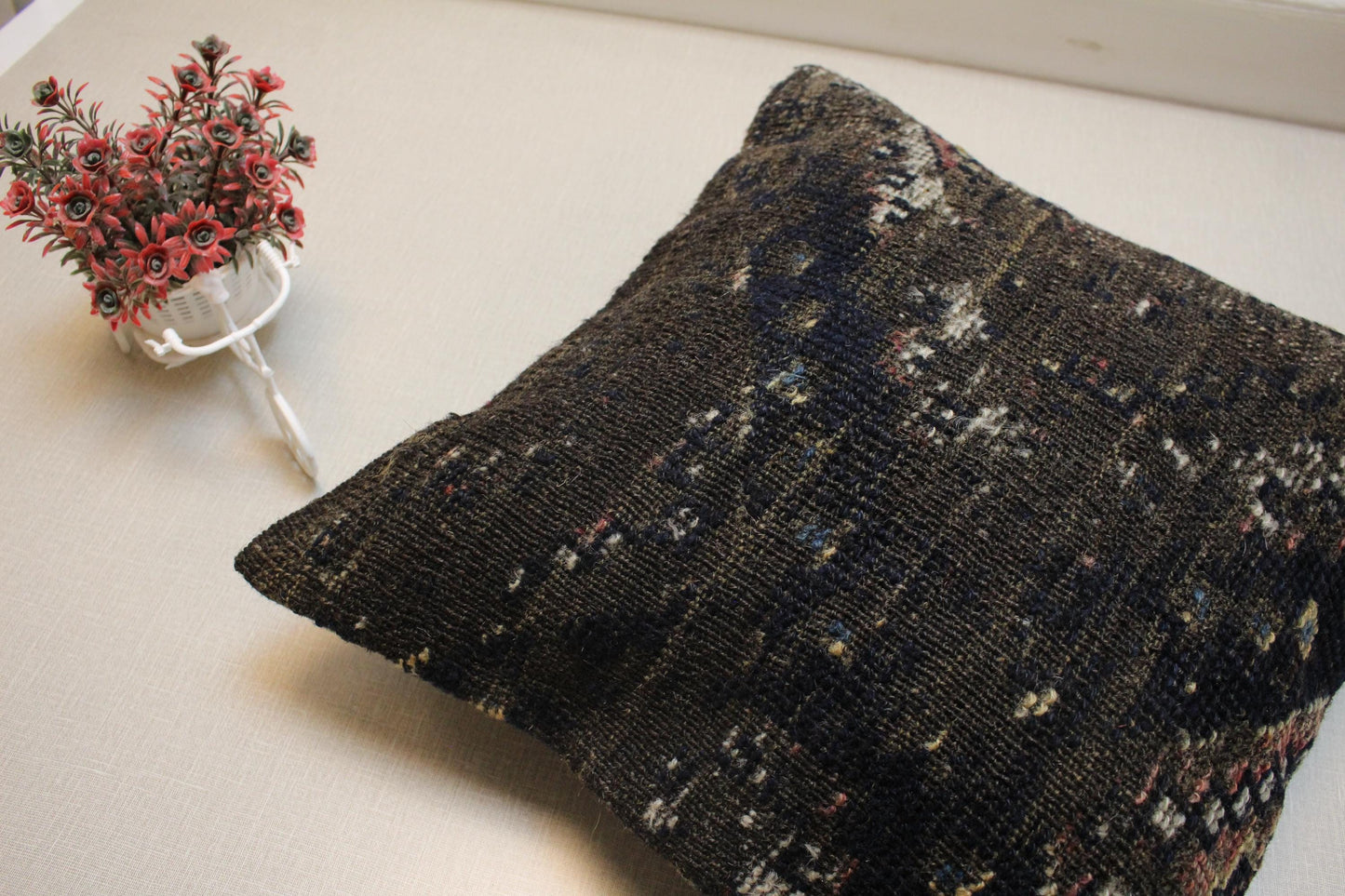 Handmade Kilim Pillow Cover: Upcycled Woven Rug, Rustic Home Decor