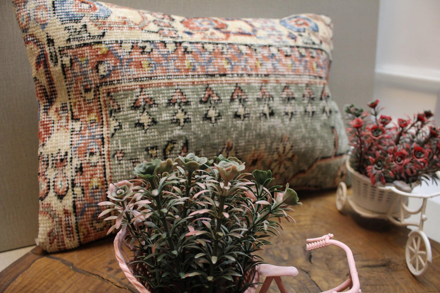 Handmade Kilim Pillow Cover: Upcycled Woven Rug, 12x20 inc.