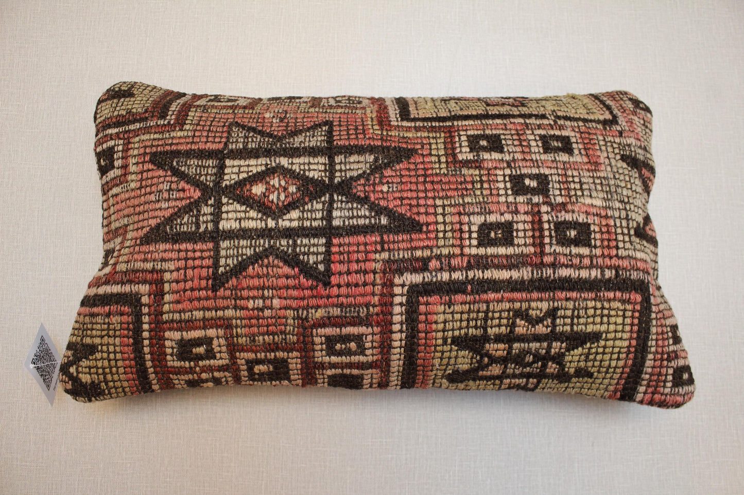 Vintage Turkish Kilim Pillow Cover 16x24: Handwoven Wool Lumbar Cushion