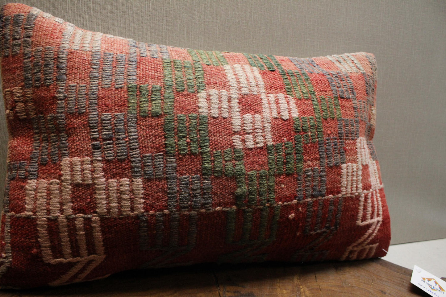 Handmade Kilim Pillow Cover: Upcycled Woven Rug, Bohemian Decor (12x20 in