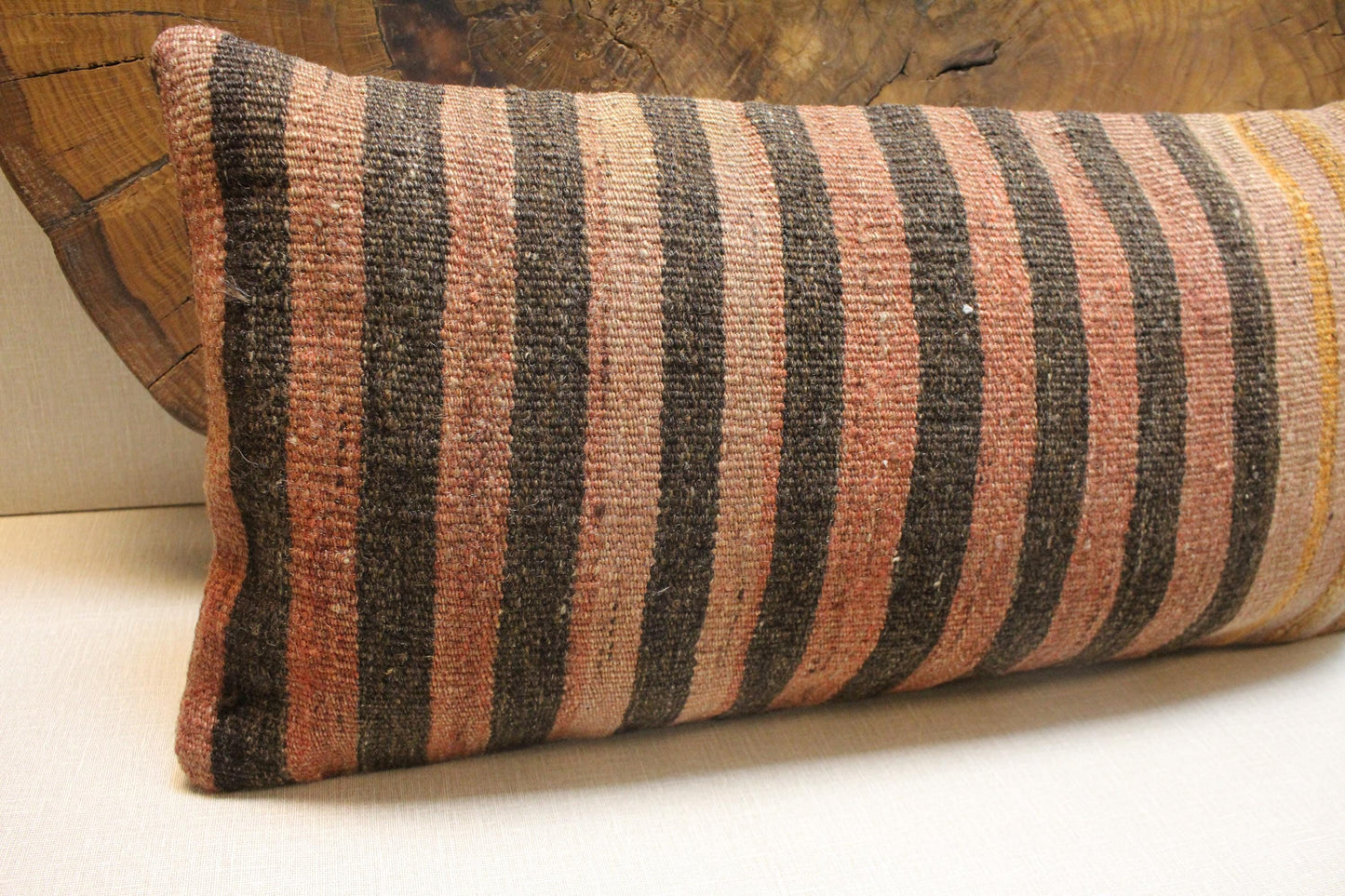 Handwoven Kilim Lumbar Pillow Cover: Earthy Boho Decor (12x24 in
