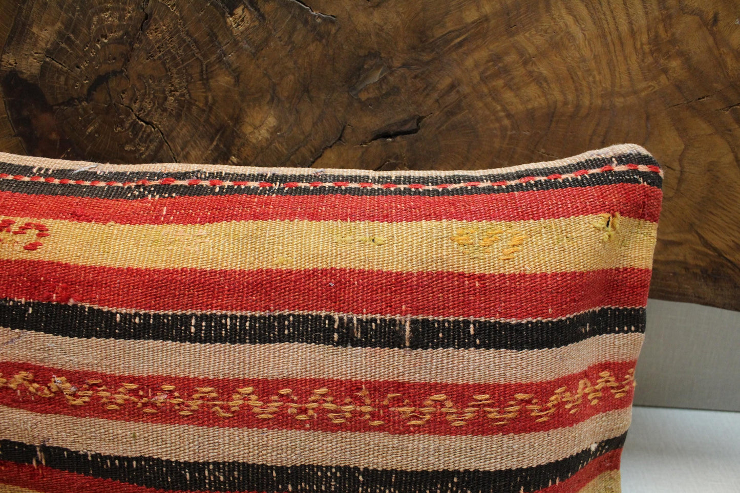 Handmade Turkish Kilim Pillow Cover 12x24: Red, Yellow, Black, Beige Boho Decor