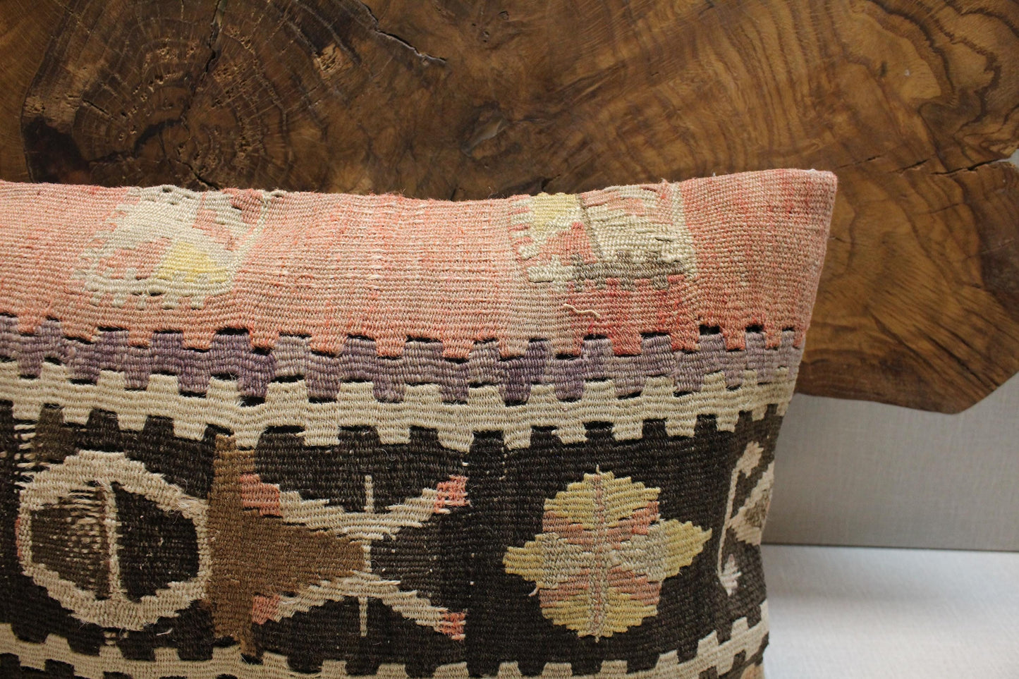 Handwoven Kilim Pillow Cover 12x24: Upcycled Wool with Tribal Motifs