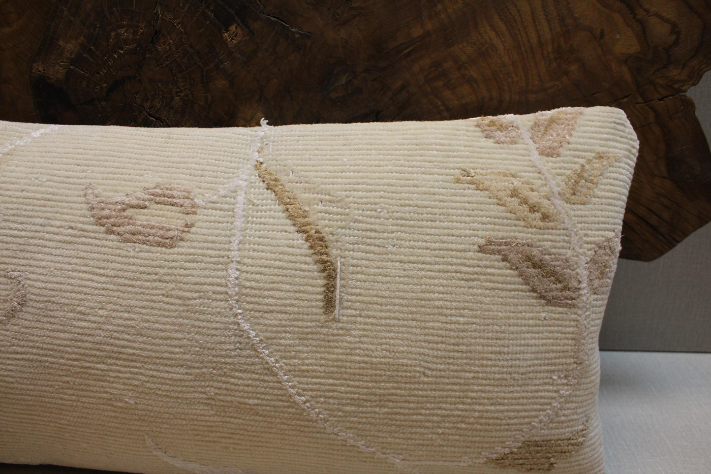 Floral Turkish Kilim Pillow Cover: Cream & Beige Wool, 16x24