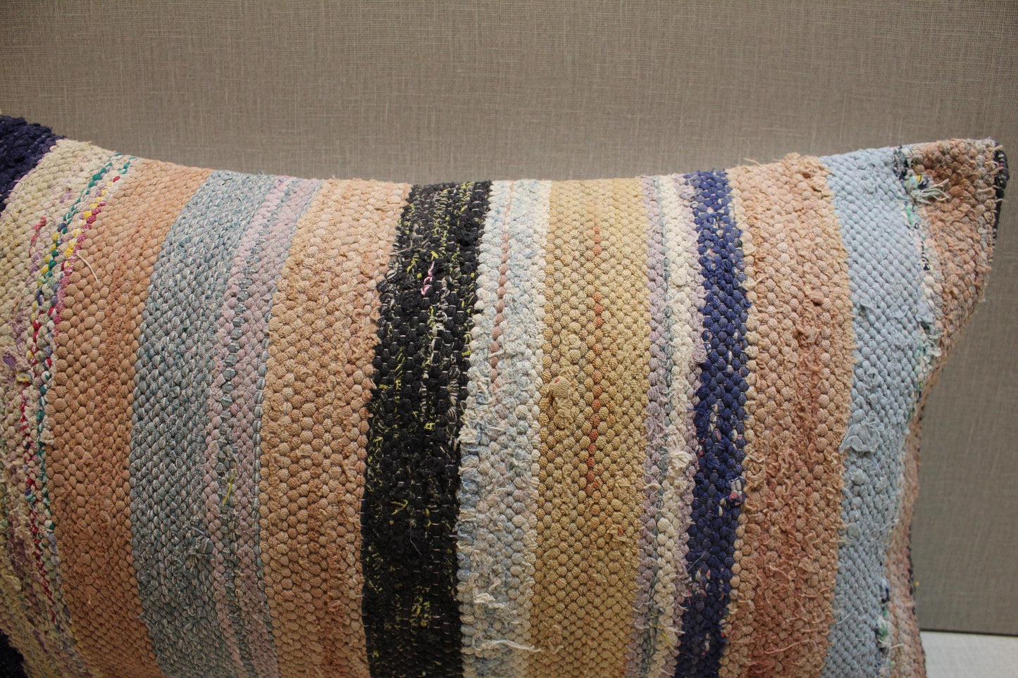 Striped Kilim Pillow Cover: Handmade Turkish Rug Cushion, Boho Decor (12x20 in