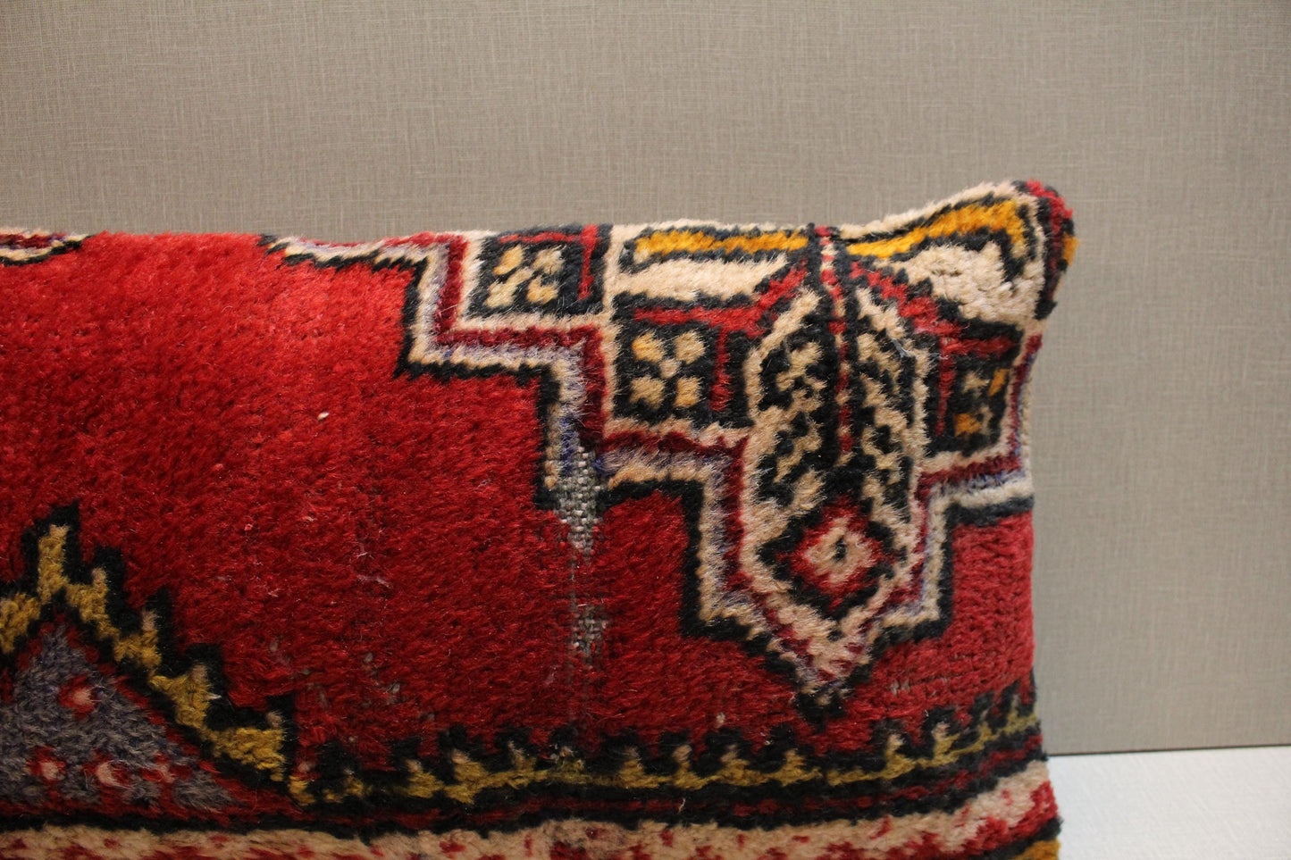 Red Kilim Pillow – Handmade Turkish Rug Cushion Cover with Yellow Black Accentsbar