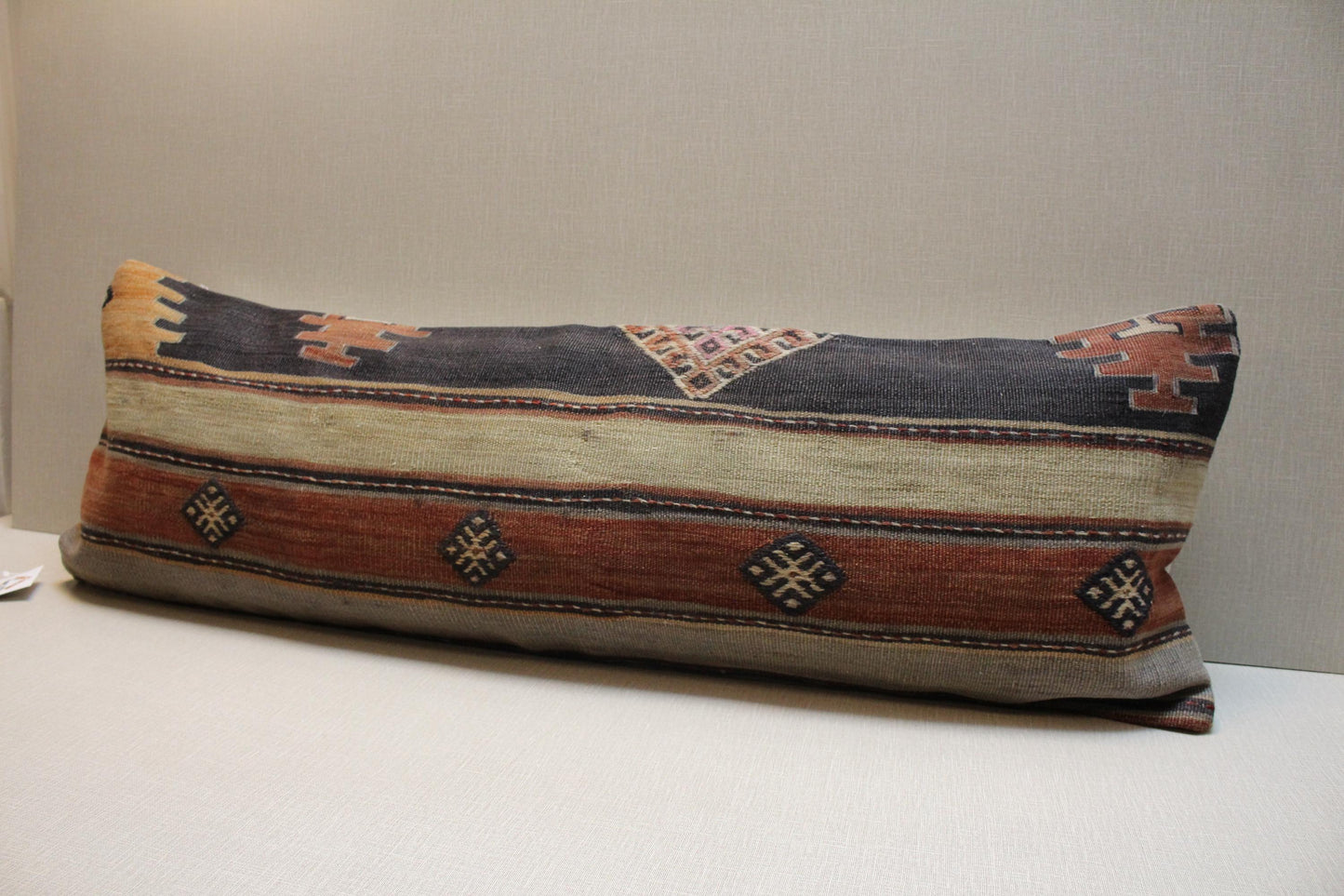 Handwoven Turkish Kilim Lumbar Pillow Cover 12x36: Rustic Boho Decor