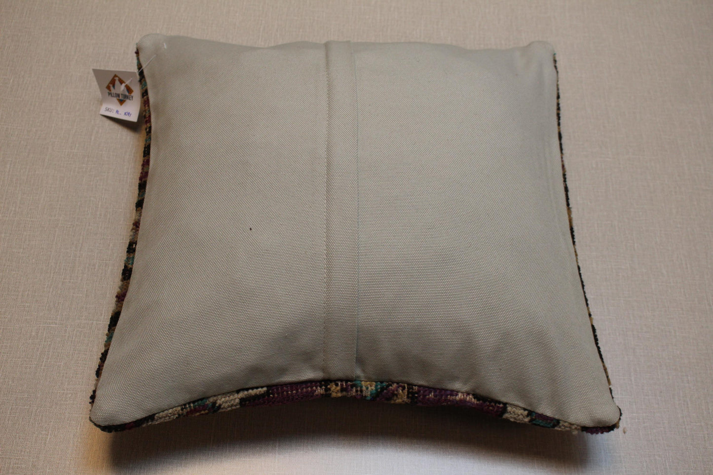 Handwoven Kilim Pillow Cover: Purple, Beige, Teal Tribal Design - 16x16 Boho Decor
