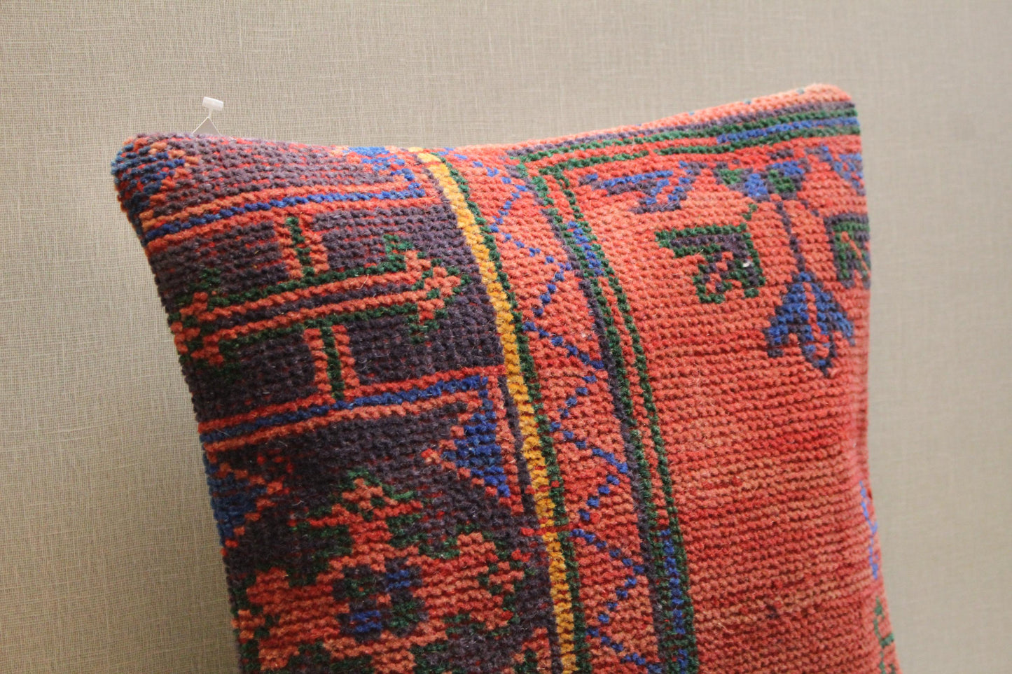 Red Kilim Pillow Cover: Vintage Turkish Rug, Boho Throw Cushion 16x16