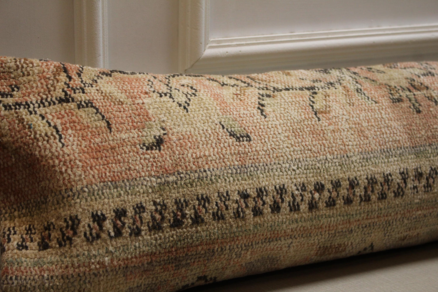 Kilim Lumbar Pillow Cover: Vintage Turkish Rug, Peach & Beige Wool