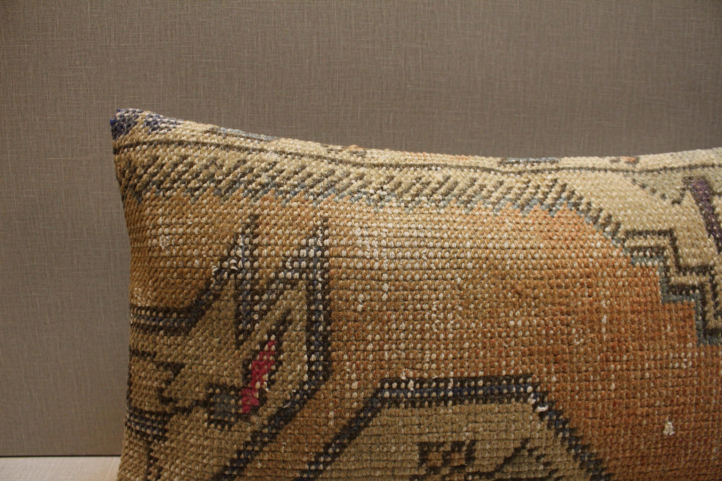 Handwoven Turkish Kilim Pillow Cover 12x24: Beige Brown Tribal Lumbar Cushion
