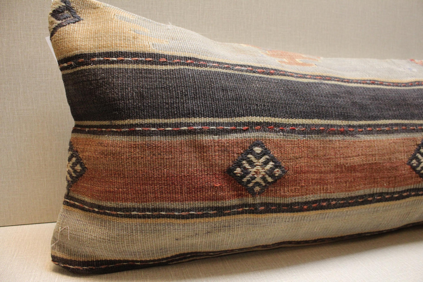 Handwoven Turkish Kilim Pillow Cover 12x36: Rustic Lumbar Cushion