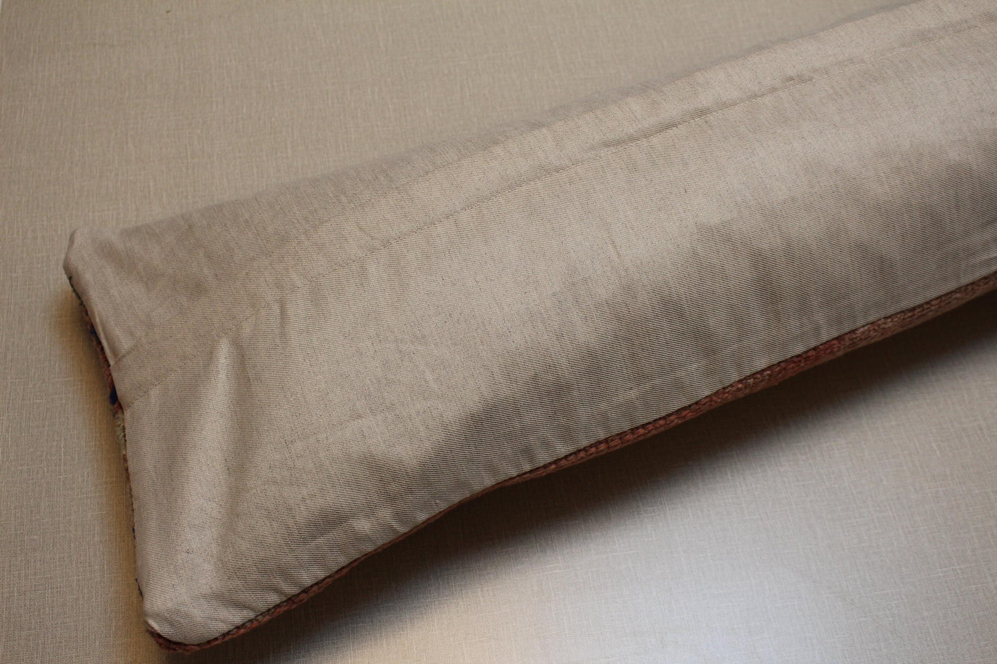 Vintage Turkish Kilim Bench Cover: Handwoven Wool, Peach Beige & Blue