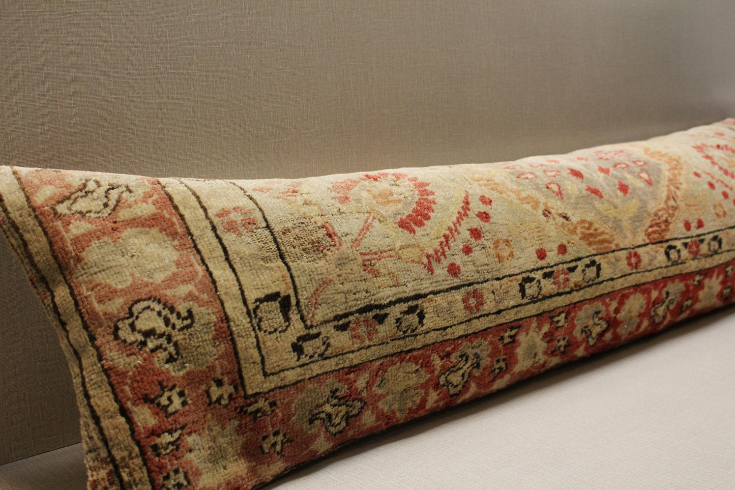Handwoven Kilim Pillow Cover: Red Floral Medallion, Upcycled Wool - 12x48
