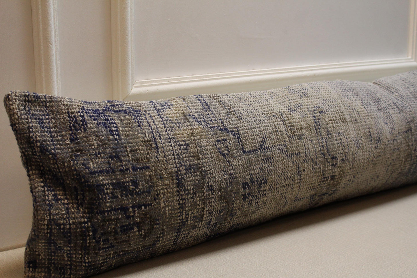 Vintage Turkish Kilim Pillow Cover: Gray & Blue Lumbar Cushion