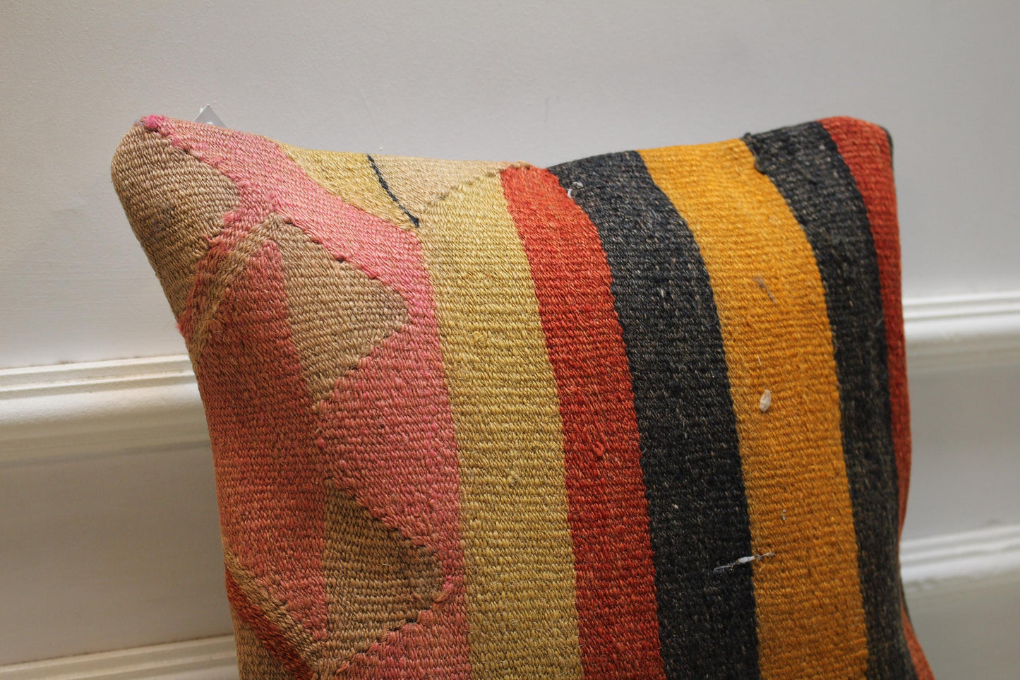 Handwoven Turkish Kilim Pillow Cover: Boho Tribal Cushion 16x16