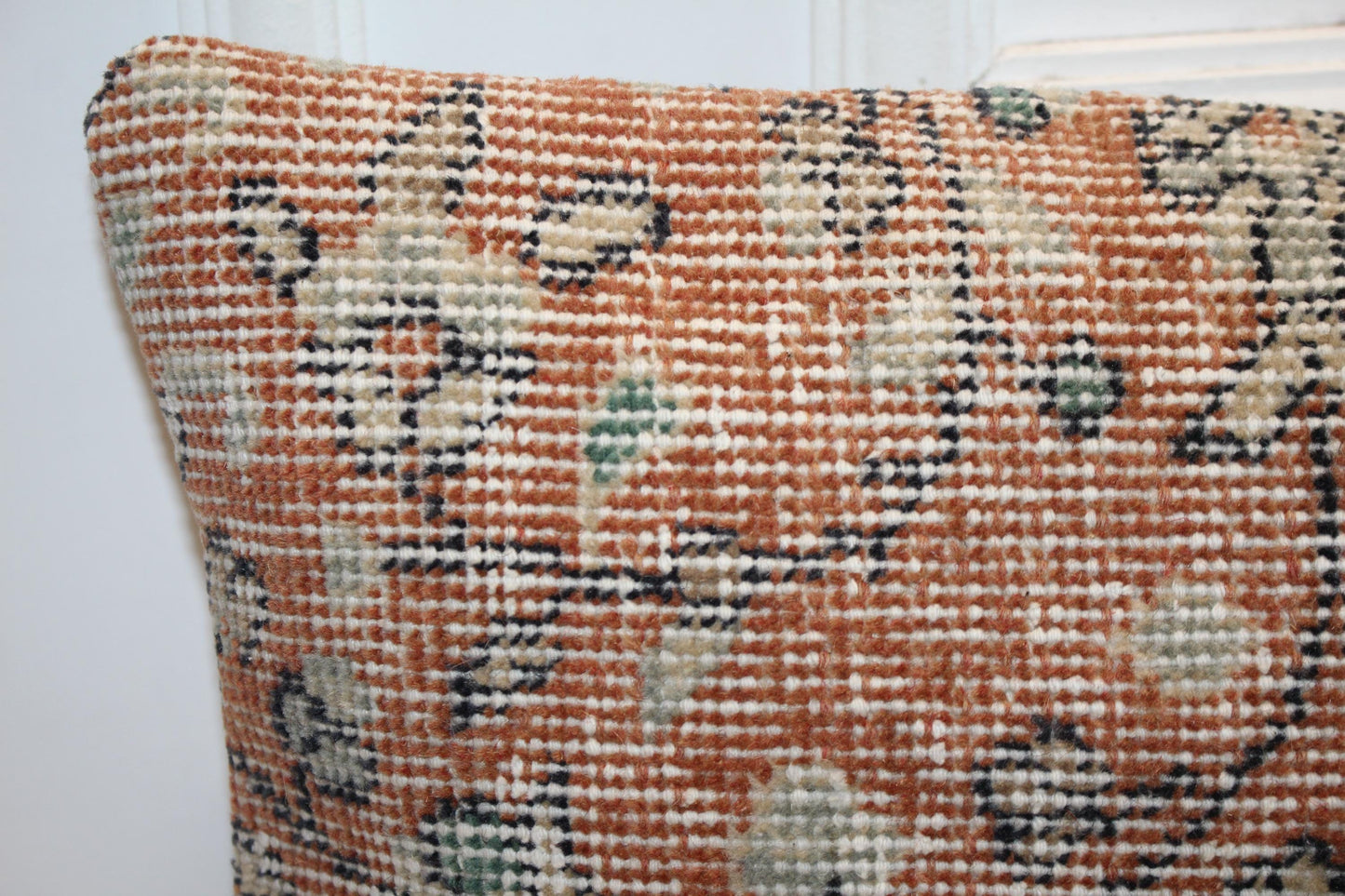 Vintage Turkish Kilim Lumbar Pillow Cover – Boho Floral Rug Cushion (12x48)