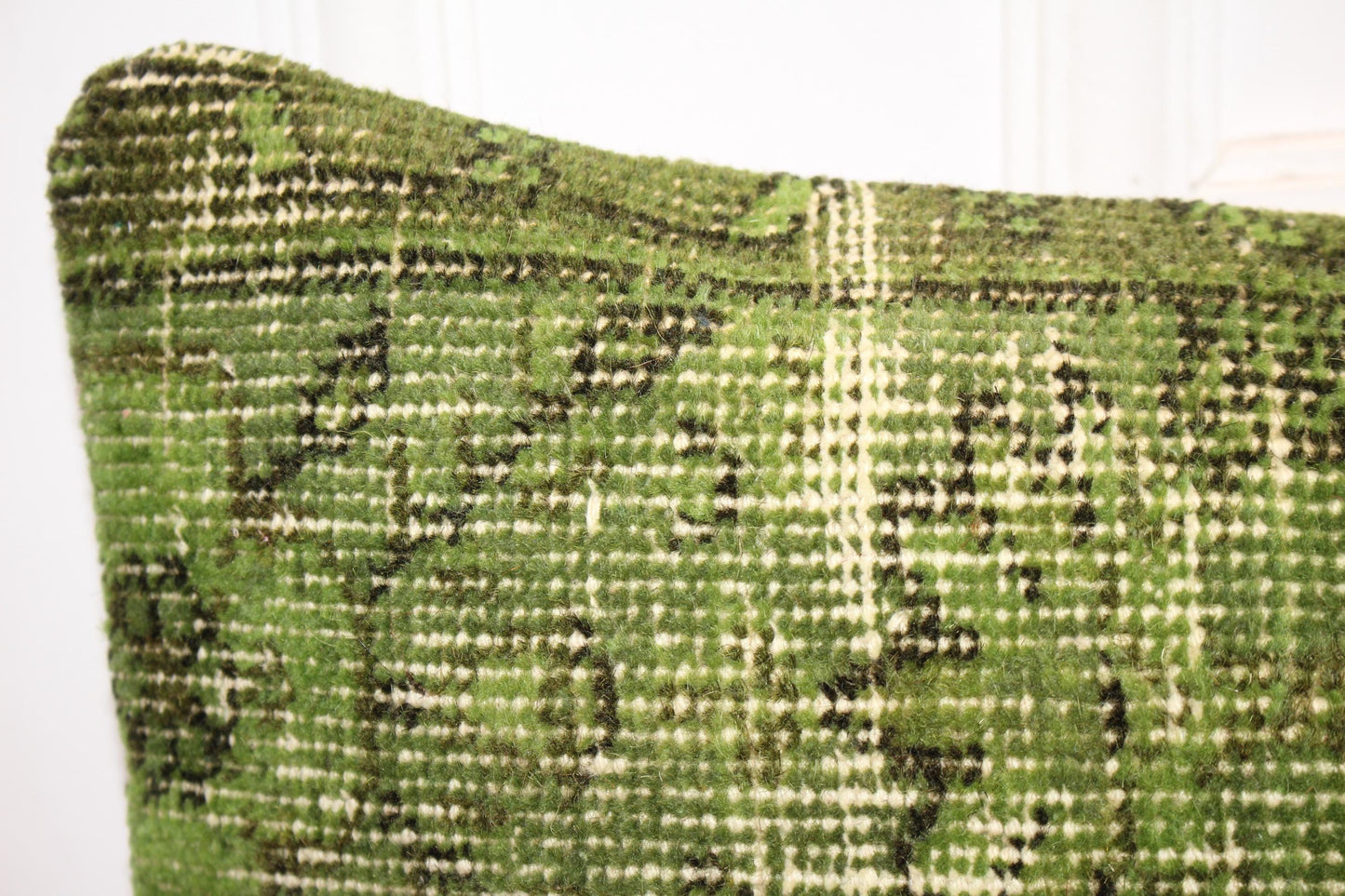 Handmade Green Turkish Kilim Lumbar Pillow Cover – Upcycled Rug, Boho Cushion (12x48)