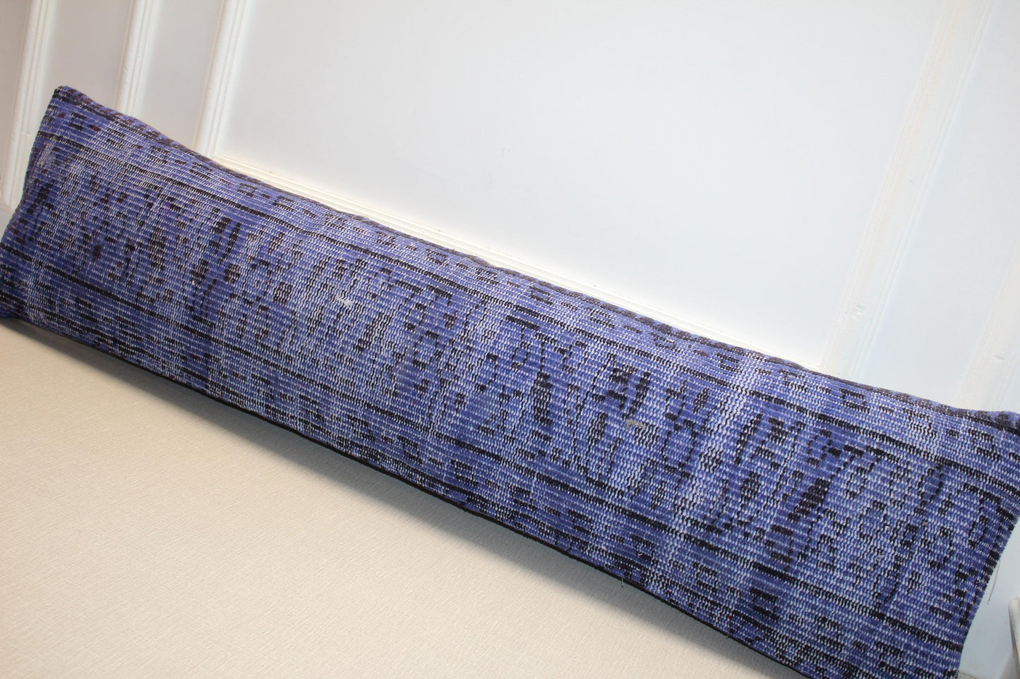 Vintage Turkish Kilim Long Lumbar Pillow - Handwoven Cushion 12x48 inch