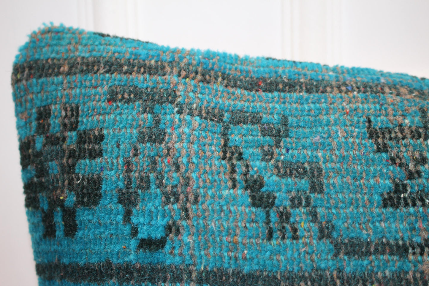 Vintage Turkish Rug Lumbar Pillow, Turquoise Kilim Bench Cushion, Long Boho Bolster,Teal BlueSofa