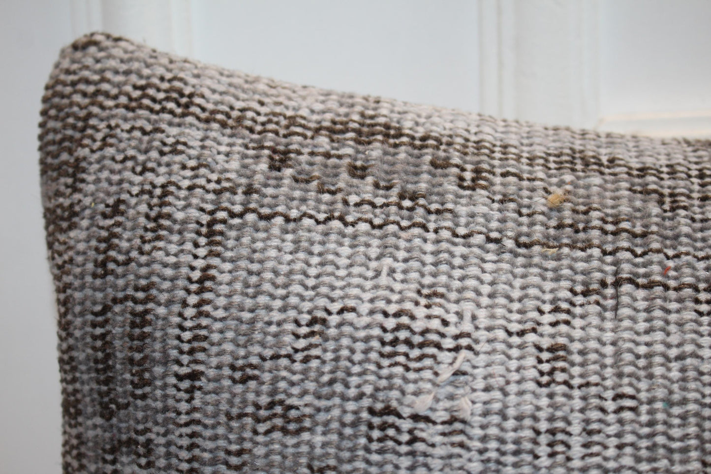 Vintage Turkish Rug Lumbar Pillow, Gray Kilim Bench Cushion, Long Boho Bolster, Charcoal SmokeSofa