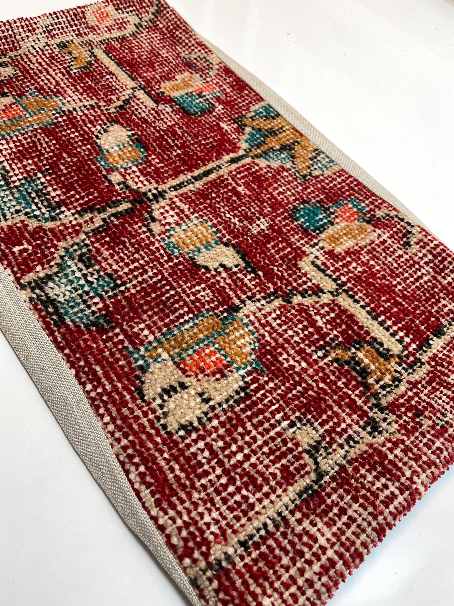 Deep Red Distressed Floral Kilim Pattern, Handwoven Upcycled Textile, Boho Rustic Decorative Cushion