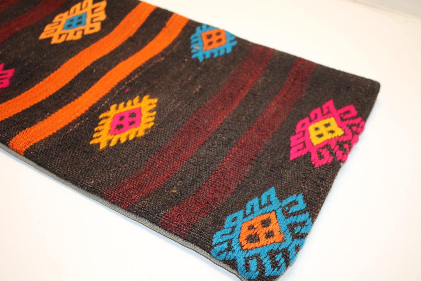 Tribal Kilim Lumbar Pillow | Vintage Wool Bench Cushion, 12x48 inch