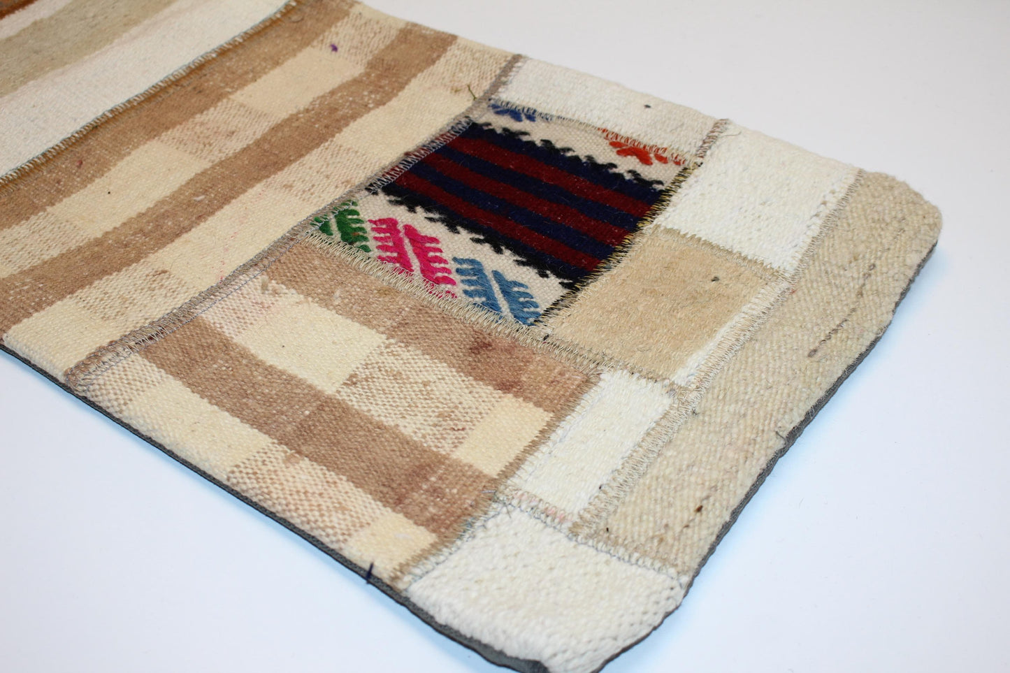 Handmade Kilim Lumbar Pillow Cover | Patchwork Wool Cushion (12x36 in)