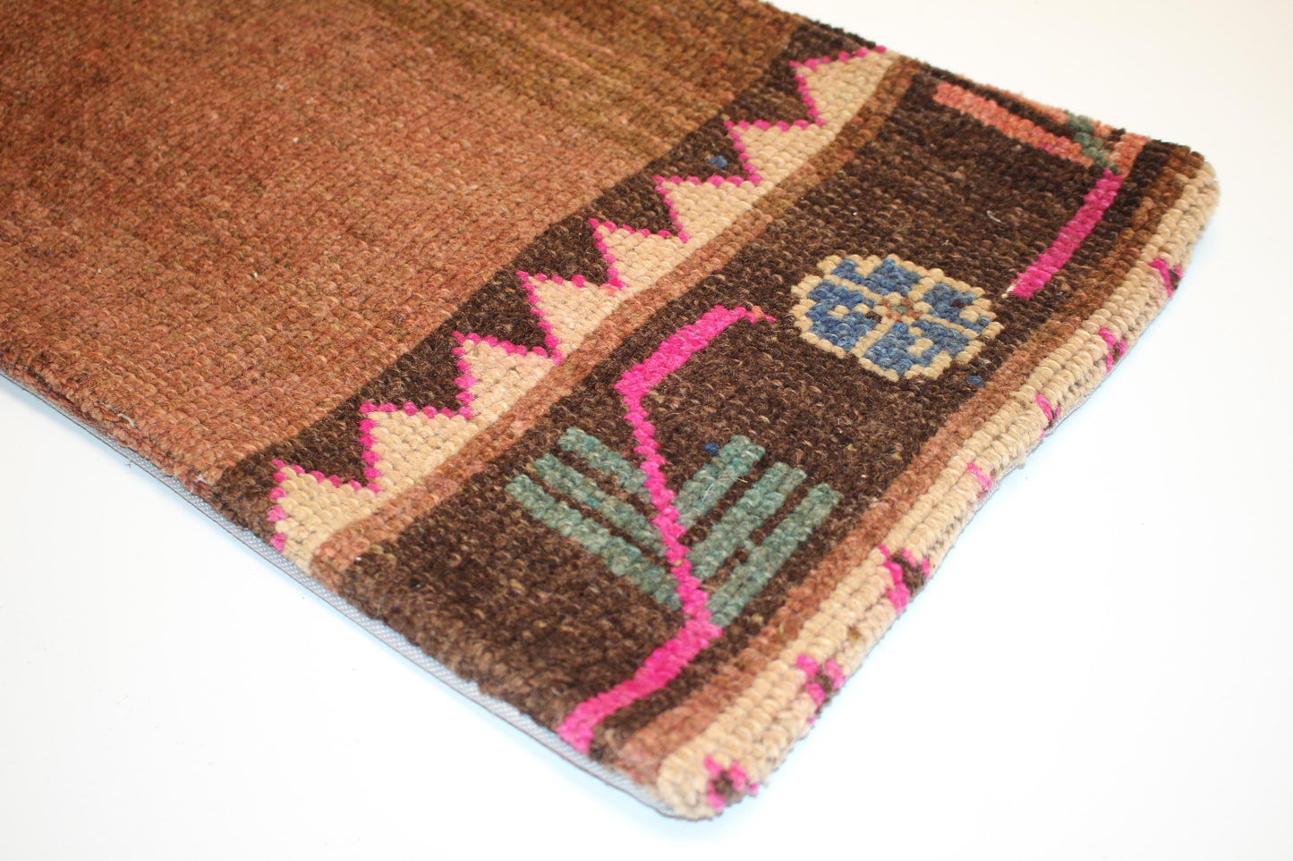 Handmade Kilim Pillow Cover, Brown Pink Tribal Design, 12x24 inch