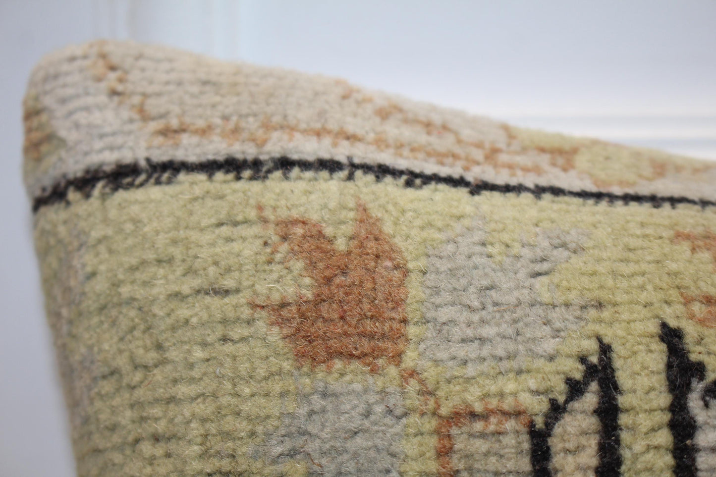 Vintage Kilim Lumbar Pillow Cover: Turkish Woven Rug, Soft Green Geometric Cushion