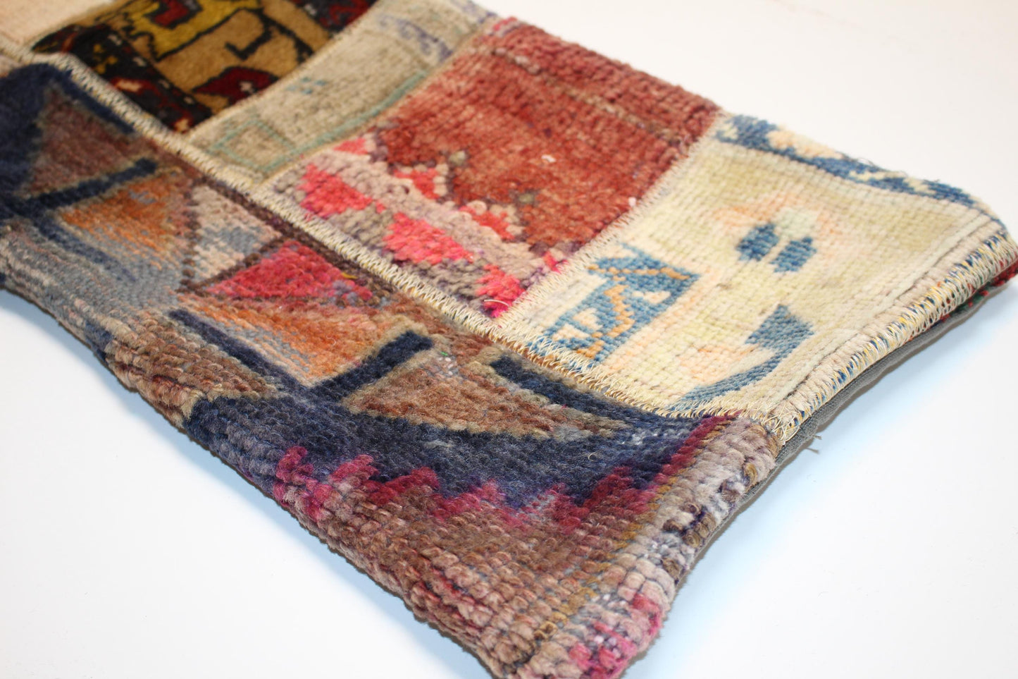 Vintage Turkish Kilim Lumbar Pillow Cover, Boho Patchwork Cushion (12x36 inch)