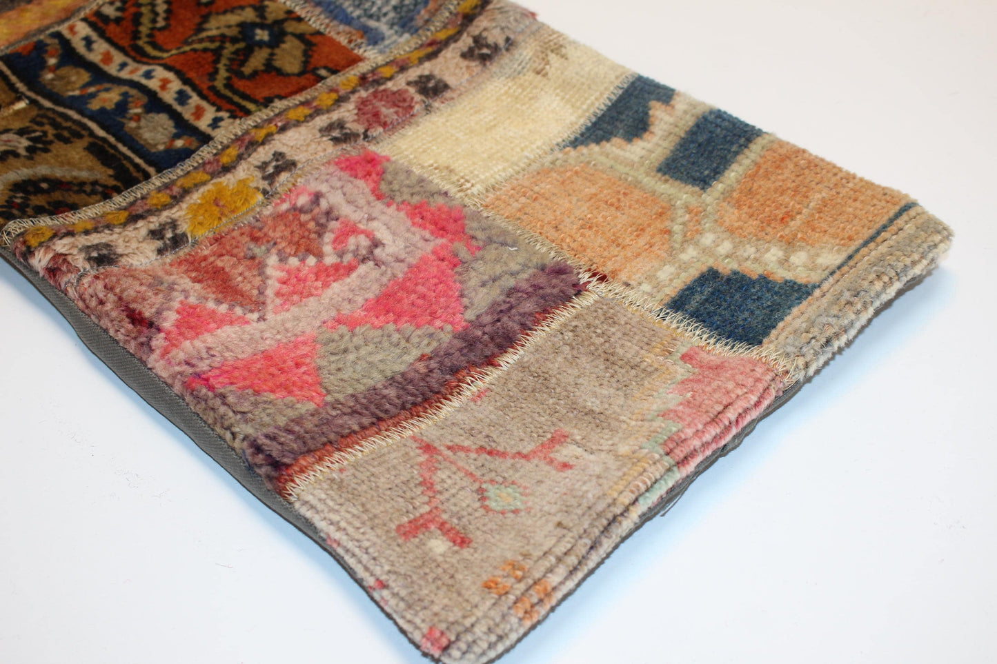Vintage Kilim Lumbar Pillow Cover, Turkish Rug Patchwork, 12x36 inch