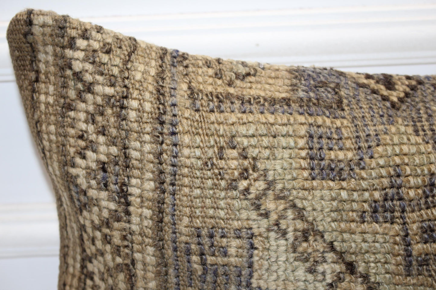 Handmade Kilim Pillow Cover, Brown Beige Geometric Cushion, 12x24 inch