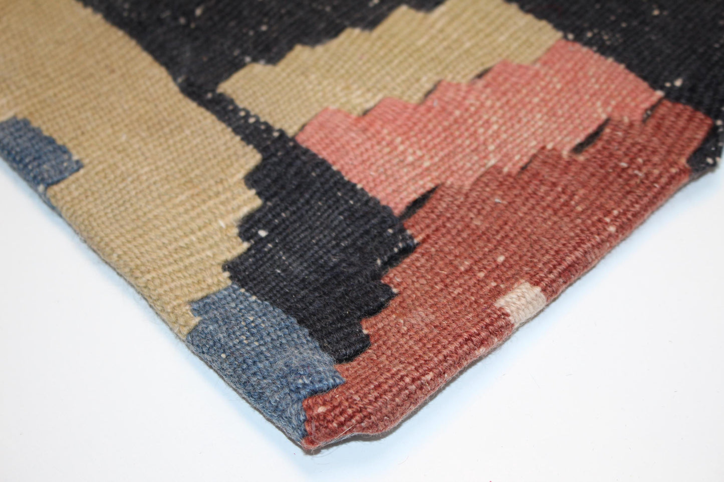 Vintage Turkish Persian Kilim Lumbar Pillow, Black Minimal Woven Cushion, Handmade Rug Pillow Cover, 16x16 inch