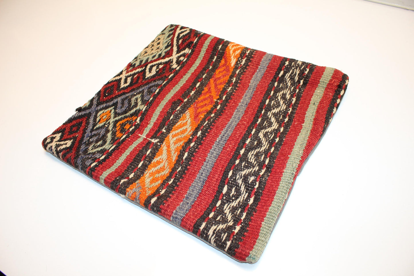 Rhythmic Stripe Kilim Pillow – Bold Tribal Texture16x16 inch