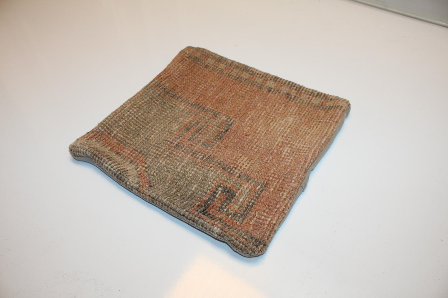 Muted Earth Tone Turkish Rug Cushion, Minimal Rustic Boho Decor 12x12 inch