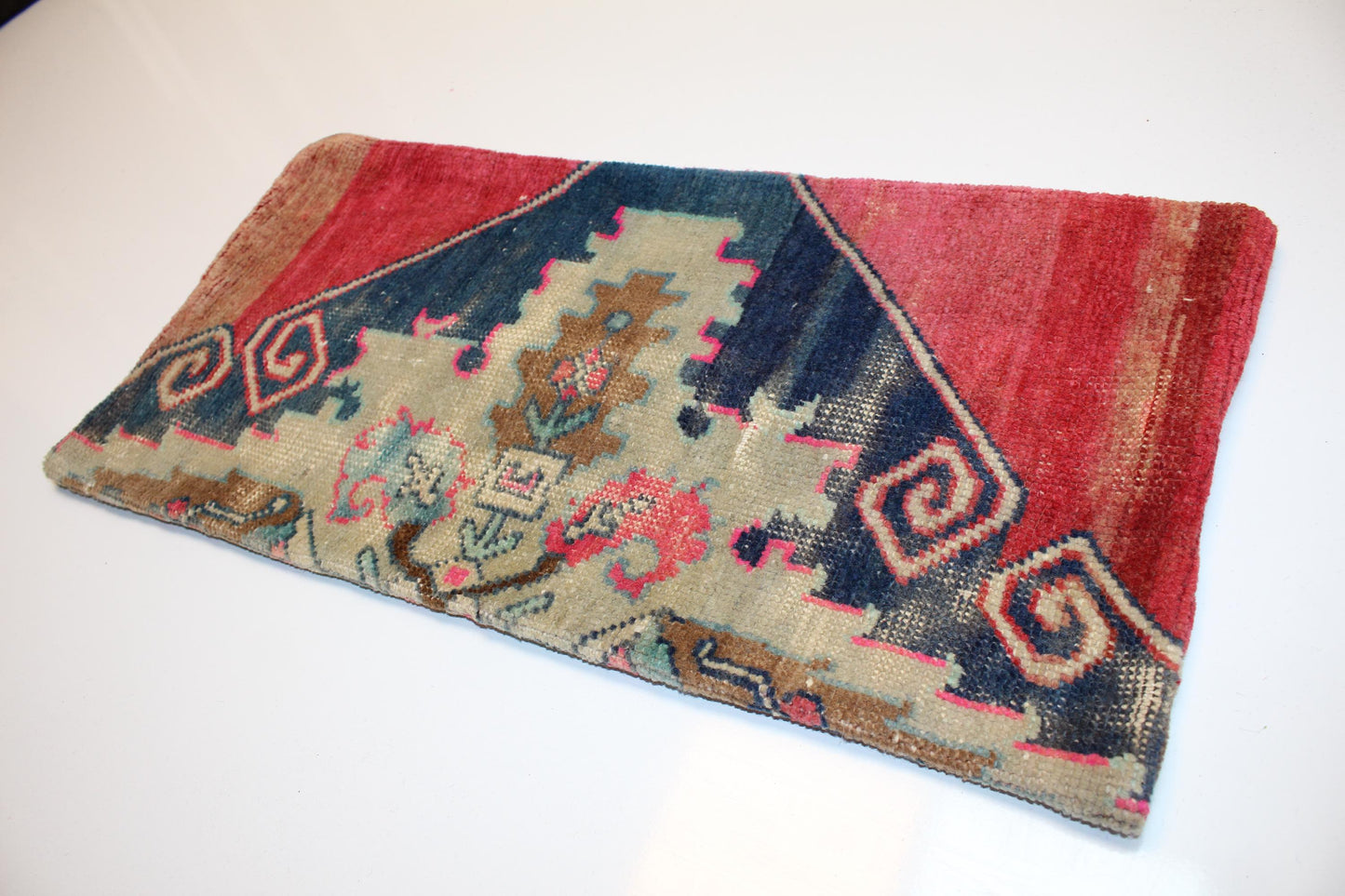 Bold Tribal Medallion Rug Cushion, Red & Indigo Bench Accent Decor (12x24 in)
