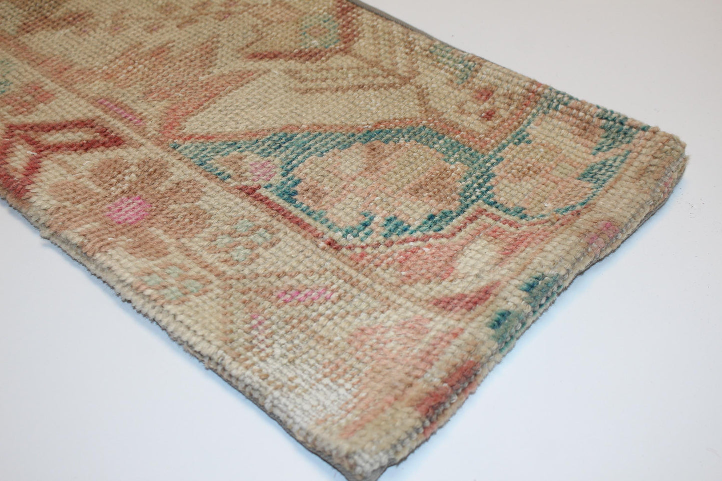 Vintage Turkish Rug Lumbar Pillow – Pastel Floral Kilim Cushion (12x24 inch)