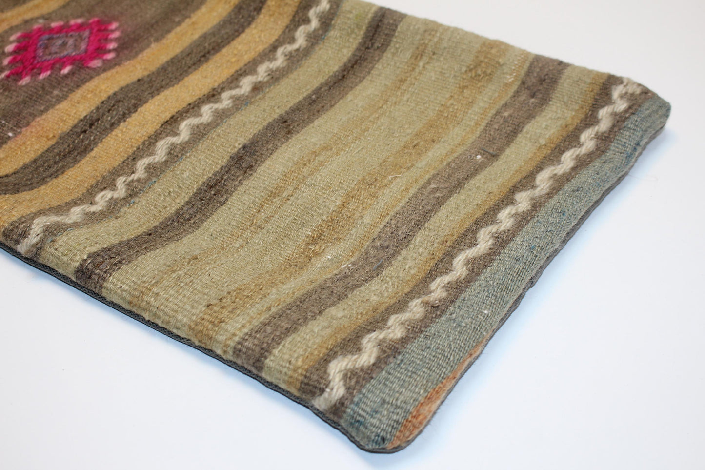 Vintage Turkish Kilim Lumbar Pillow Cover, Striped Rug Cushion (12x36 in)