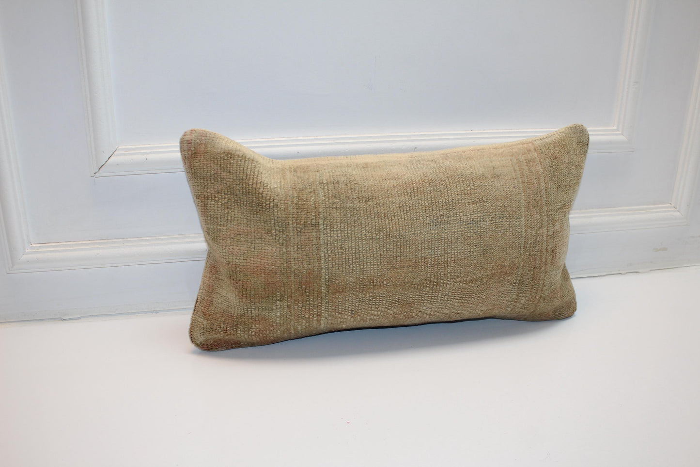 Vintage Turkish Kilim Pillow, Neutral Woven Lumbar Cushion (12x24 inch)
