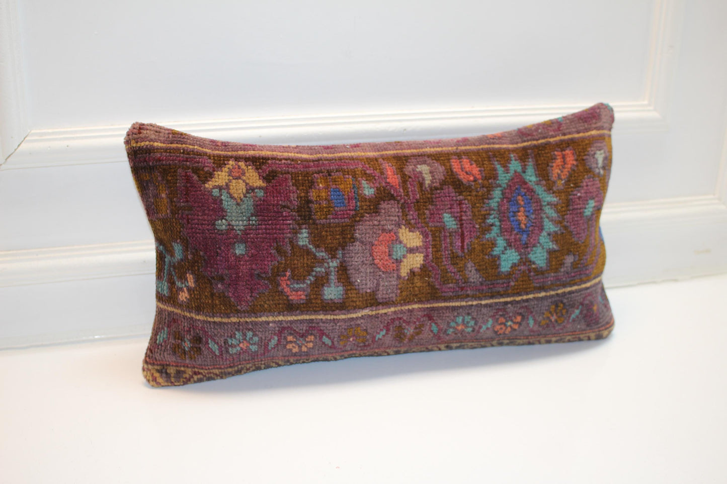 Handmade Kilim Lumbar Pillow Cover, Earth Tone Woven Cushion (12X24 inc.)