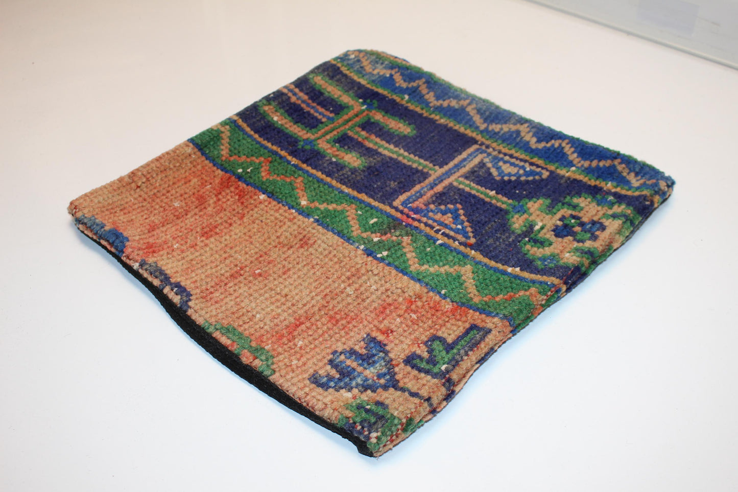 Handwoven Anatolian Textile Art Lumbar , Geometric Color Field Cushion, One of a Kind Woven Accentt(16x16 in)