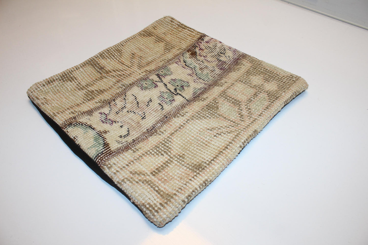 Soft Neutral Woven Textile Accent, Faded Botanical Surface with Vertical Panel, One of a Kind Interior Piece(16x16 in)