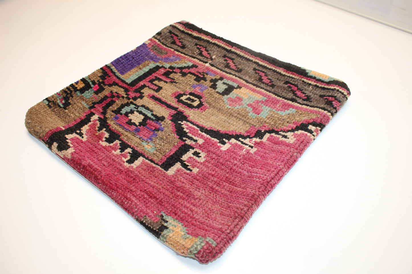 Bold Patterned Woven Textile Accent, Expressive Color Blocks with Tribal Motifs, One of a Kind Interior Statement(16x16 in)