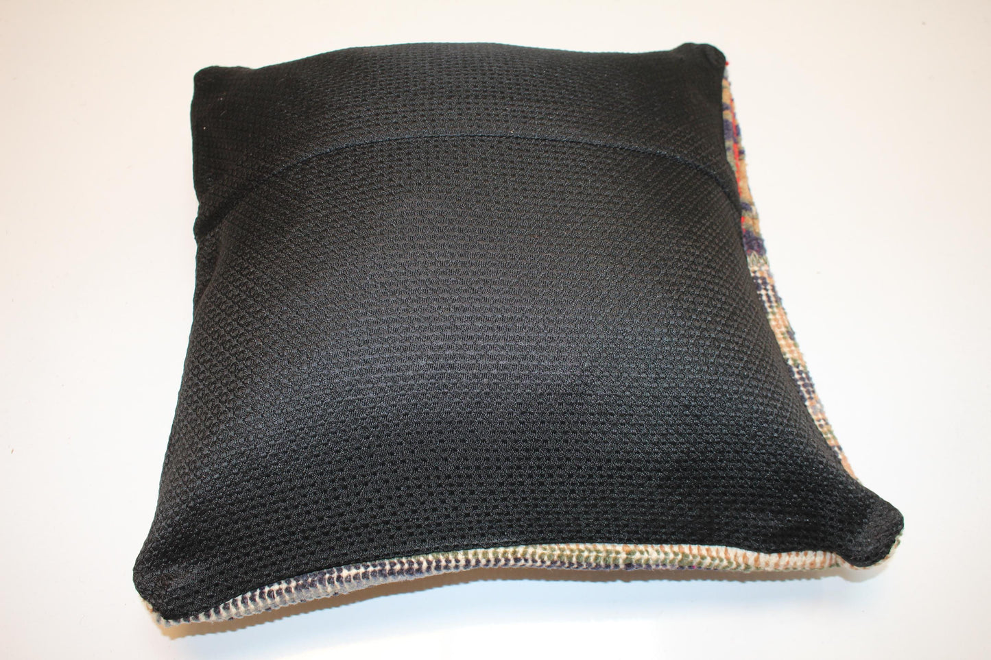 Vintage Turkish Persian Kilim Lumbar Pillow, Blue Beige Tribal Woven Cushion, Handmade Rug Pillow Cover, 16x16 inch