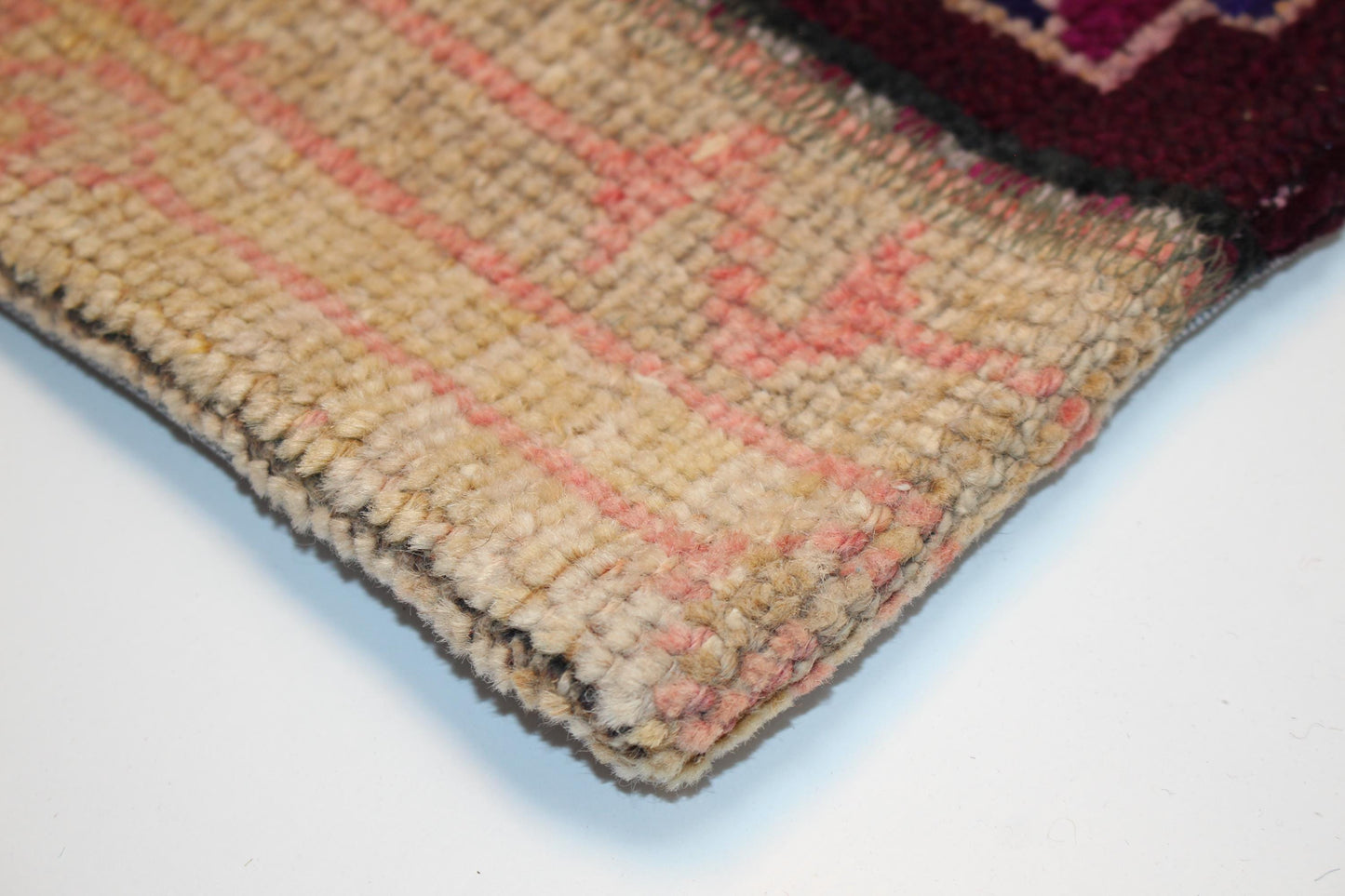 Vintage Turkish Kilim Lumbar Pillow Cover, Burgundy Band Tribal Cushion, Handwoven Anatolian Rug Pillow, 16x16 inch